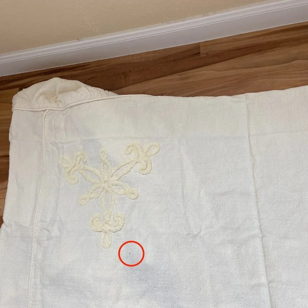VTG Barkcloth Linen Chenille Bedspread French Chic Cottage Cream Sizer: Twin